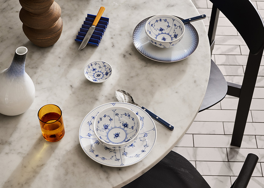 A table for two set with Hav and Blue Fluted Plain from Royal Copenhagen